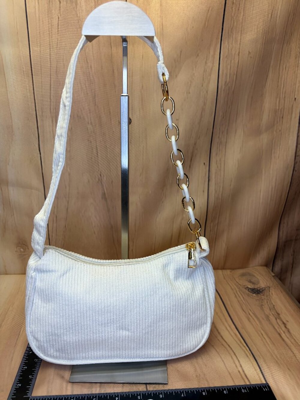 White corduroy shoulder bag